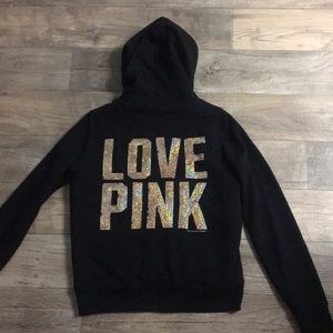 VS PINK Black Zip Up Hoodie With Faux Fur